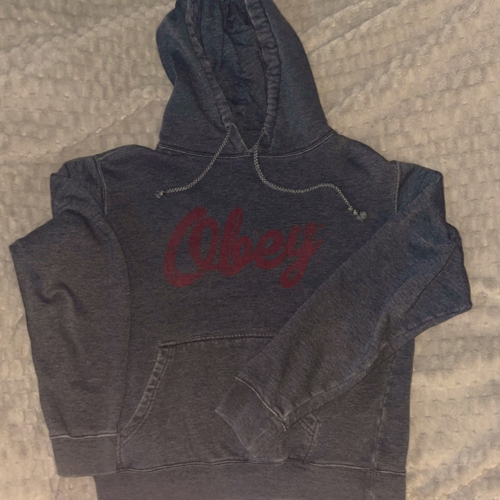 Gray and red obey hoddie
